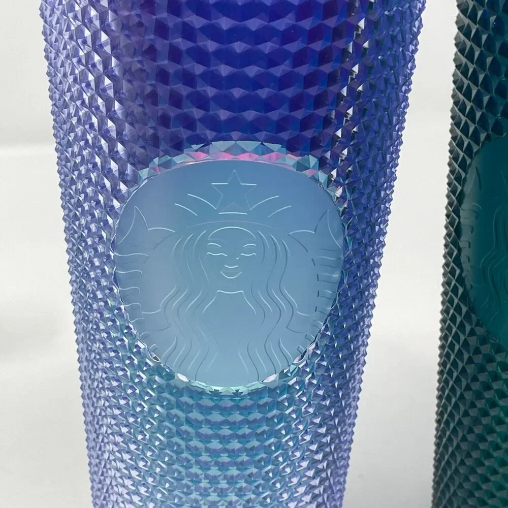 Lot of 2‎ Starbucks Studded Jeweled Tumblers - Purple Iridescent & Emerald Green